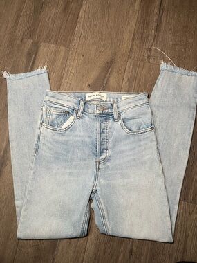 Denim Forum Light Blue Cropped Raw Hem Jeans